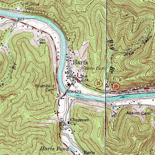 Topographic Map of Harts, WV