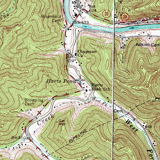 Topographic Map of Harts Pond, WV