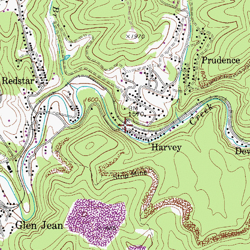 Topographic Map of Harvey, WV