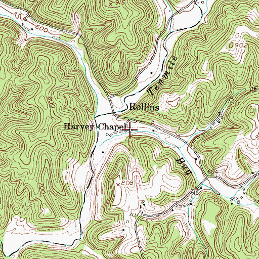 Topographic Map of Harvey Chapel, WV