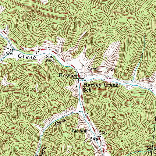 Topographic Map of Harvey Creek, WV