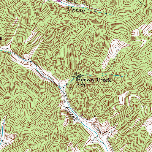Topographic Map of Harvey Creek School (historical), WV