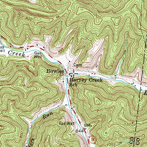 Topographic Map of Harvey Creek School (historical), WV