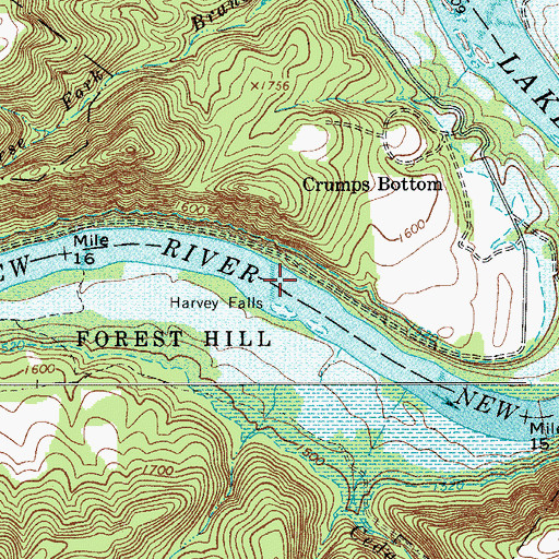 Topographic Map of Harvey Falls, WV