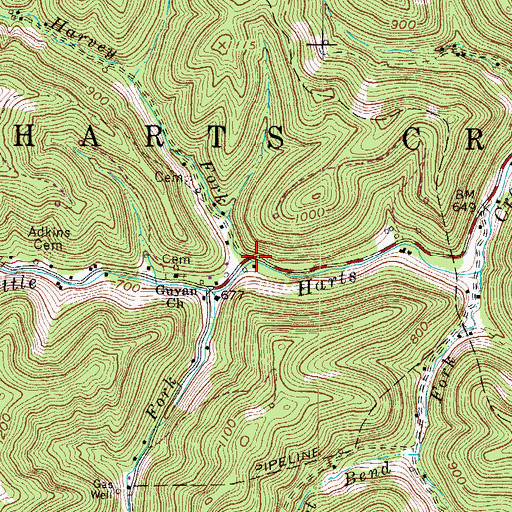 Topographic Map of Harvey Fork, WV