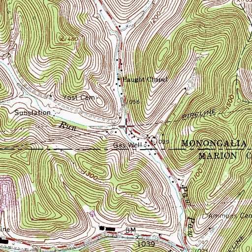Topographic Map of Harvey Run, WV