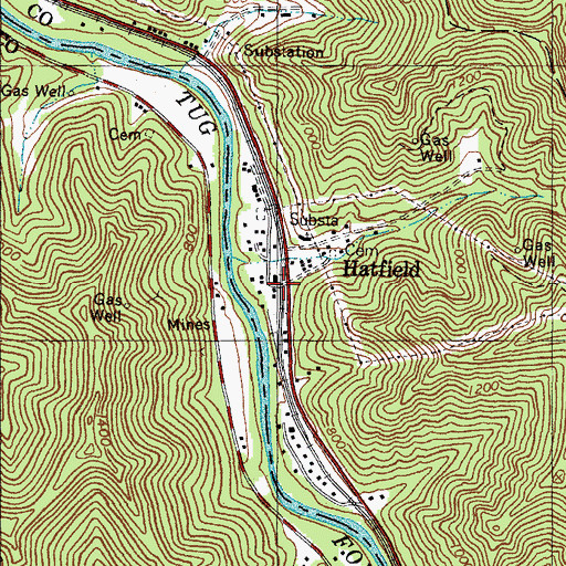 Topographic Map of Hatfield, WV
