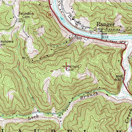 Topographic Map of Hatfield Cemetery, WV
