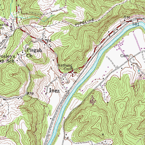 Topographic Map of Hatfield Cemetery, WV