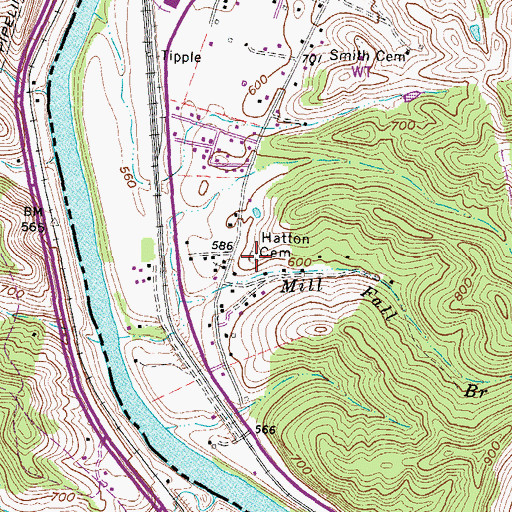 Topographic Map of Hatton Cemetery, WV