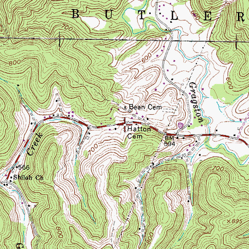 Topographic Map of Blair-Hatton Cemetery, WV