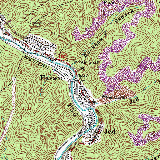 Topographic Map of Havaco, WV