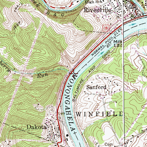 Topographic Map of Hawkinberry Run, WV