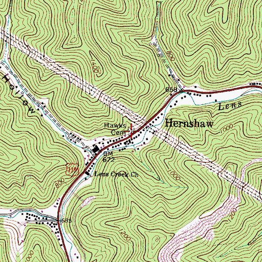 Topographic Map of Hawks Cemetery, WV