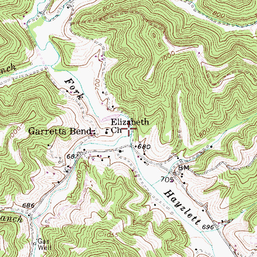 Topographic Map of Hayzlett Fork, WV