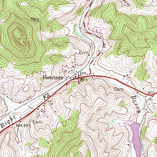 Topographic Map of Heaters, WV