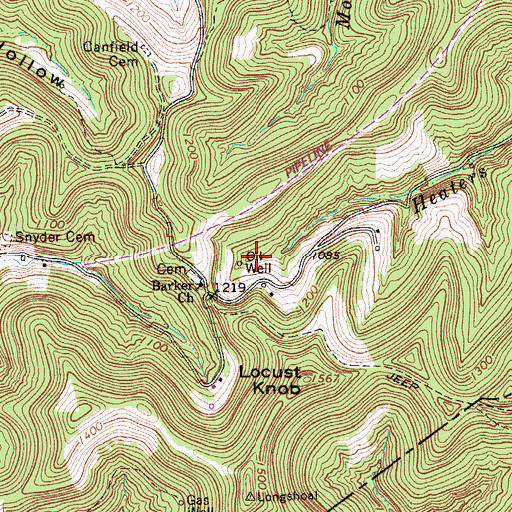 Topographic Map of Heaters Fork, WV