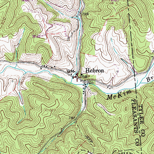 Topographic Map of Hebron, WV