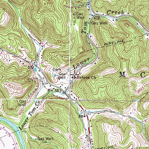 Topographic Map of Hebron Church, WV