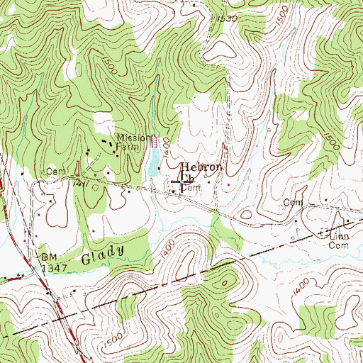 Topographic Map of Hebron Church, WV