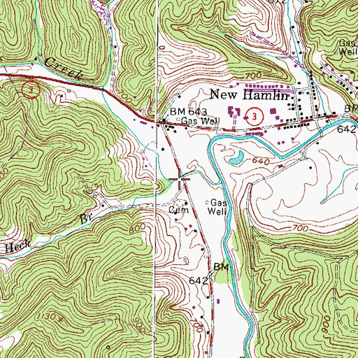Topographic Map of Heck Branch, WV