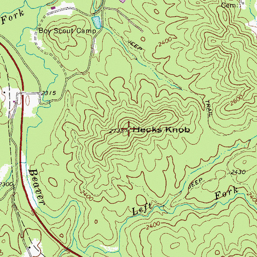 Topographic Map of Hecks Knob, WV