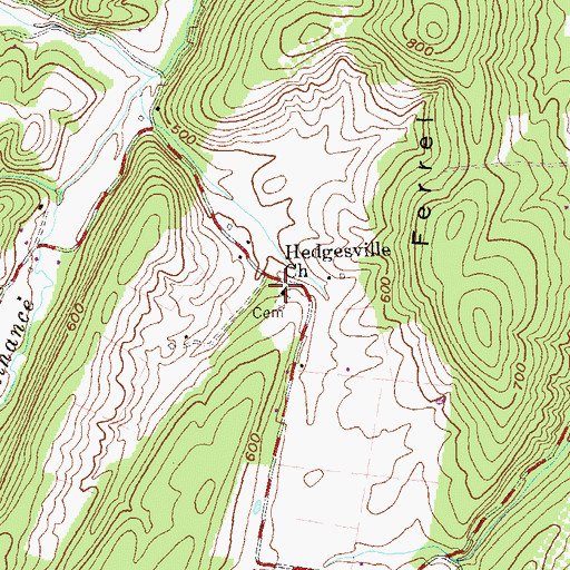 Topographic Map of Hedgesville Church, WV