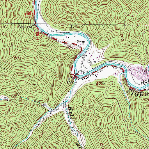 Topographic Map of Hell Creek, WV