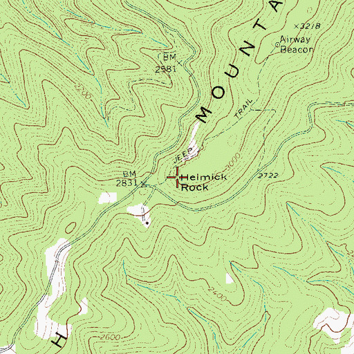 Topographic Map of Helmick Rock, WV