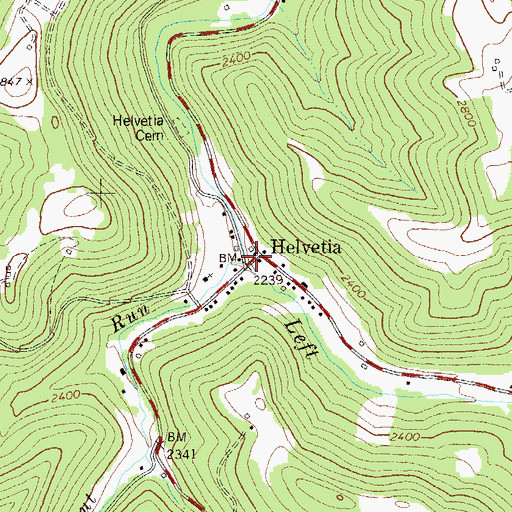Topographic Map of Helvetia, WV