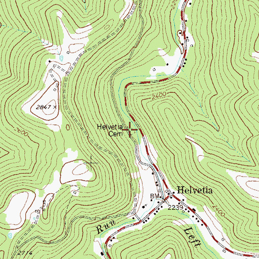 Topographic Map of Helvetia Cemetery, WV