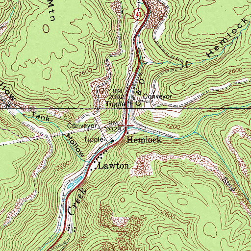 Topographic Map of Hemlock, WV
