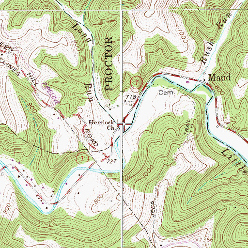 Topographic Map of Hemlock Church, WV
