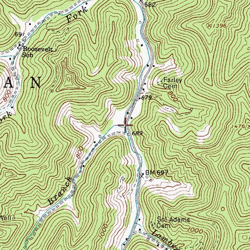 Topographic Map of Henderson Branch, WV