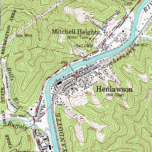 Topographic Map of Henlawson, WV