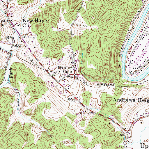 Topographic Map of Henley Cemetery, WV