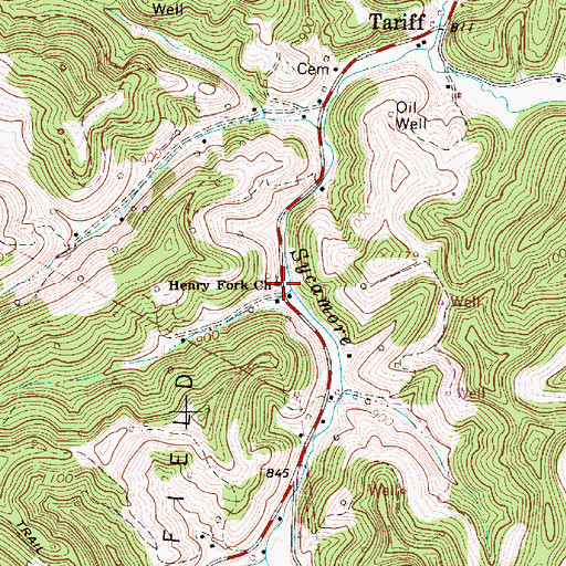 Topographic Map of Henry Fork Church, WV