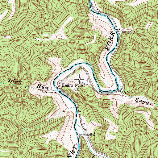 Topographic Map of Henry Fork Church, WV