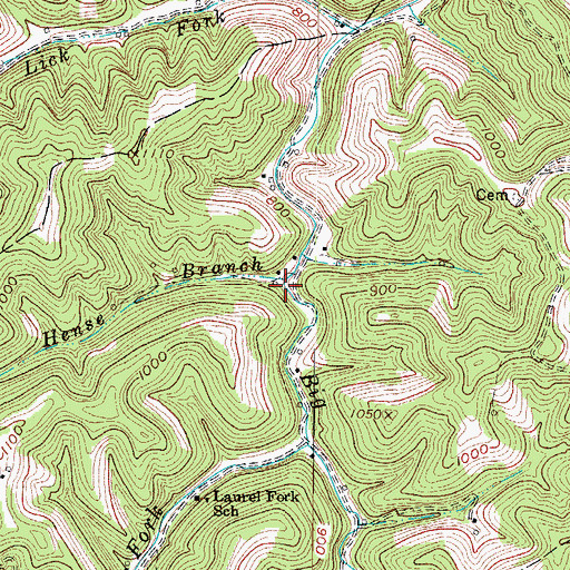 Topographic Map of Hense Branch, WV