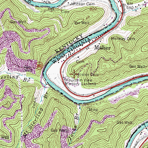 Topographic Map of Hensley Cemetery, WV