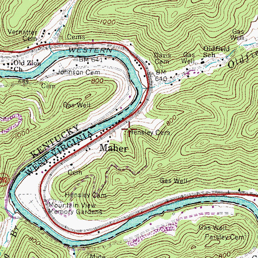 Topographic Map of Hensley Cemetery, WV
