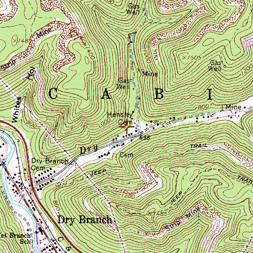 Topographic Map of Hensley Cemetery, WV