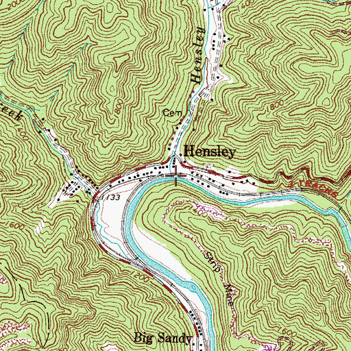 Topographic Map of Hensley Creek, WV