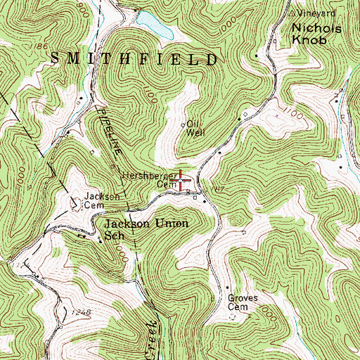 Topographic Map of Hershberger Cemetery, WV