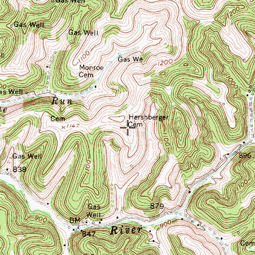 Topographic Map of Hershberger Cemetery, WV