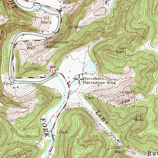 Topographic Map of Hersmans Recreation Area, WV