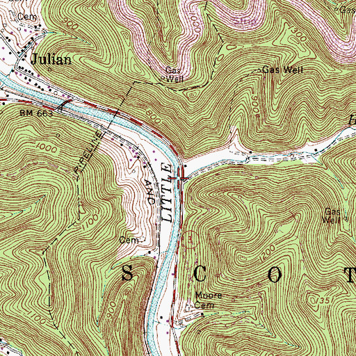 Topographic Map of Hewitt Creek, WV
