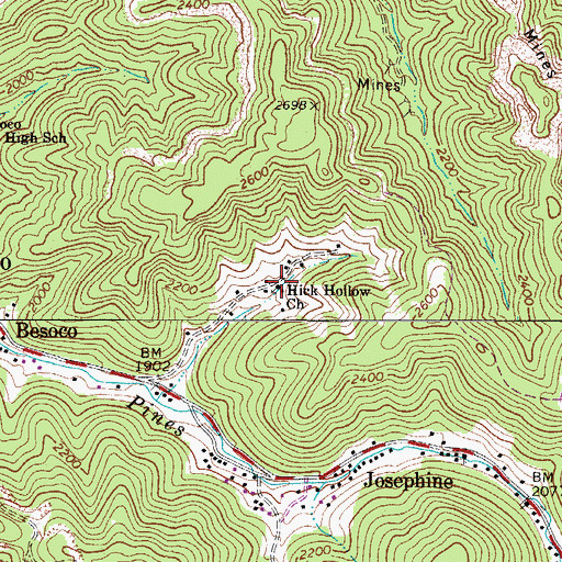 Topographic Map of Hick Hollow Church, WV