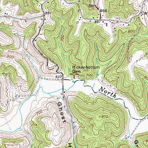 Topographic Map of Hickenbottom Cemetery, WV