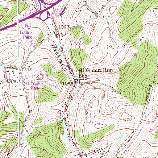 Topographic Map of Hickman Run School (historical), WV